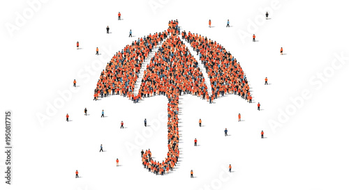 Vector umbrella icon made of people, protection and community concept