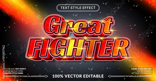 Editable text effect vector “Great Fighter” features bold powerful 3D lettering with strong heroic vibes, perfect for action games, combat themes, and competitive titles.