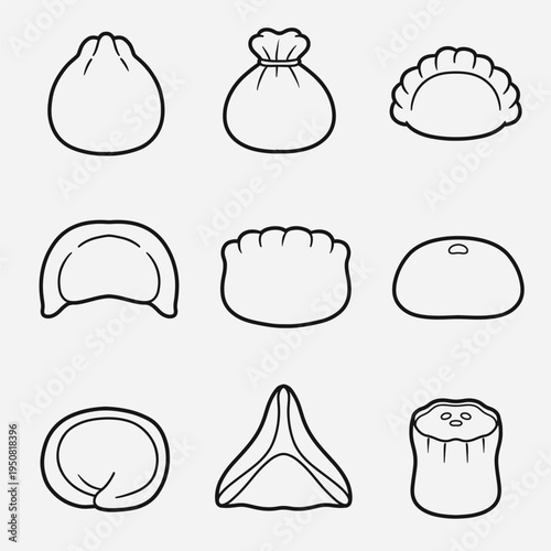 set of dumpling with outline style good for icon, symbol, element design, coloring book, etc