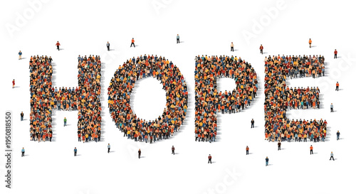 Vector illustration of people forming 'HOPE' word