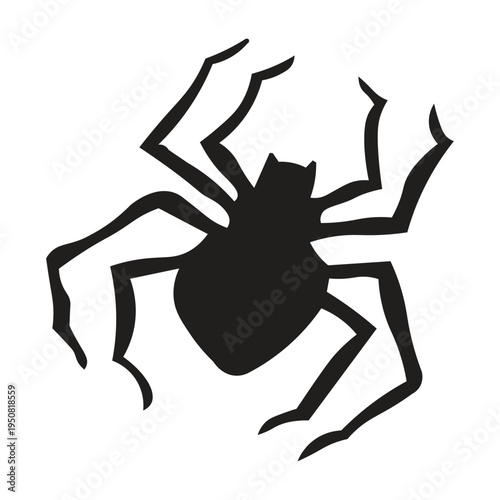 Spider silhouette illustration of a segmented animal (Arthropoda) from the order Araneae that has eight legs, two body segments (cephalothorax and abdomen), and produces silk thread. This carnivorous 