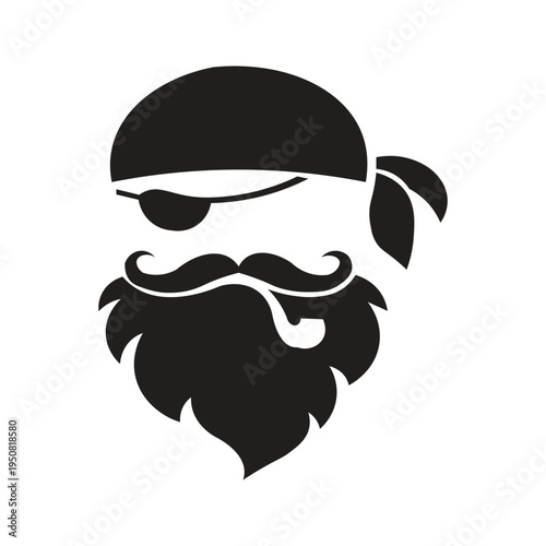 Pirate face icon silhouette illustration The pirate face icon is commonly depicted through the Jolly Roger symbol, which is a white human skull on a black background often combined with two crossed bo