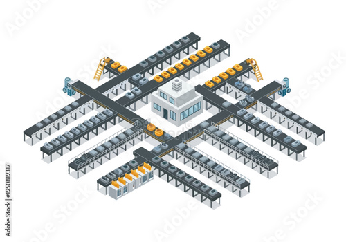 Industrial factory and automated production lines with a central administration building