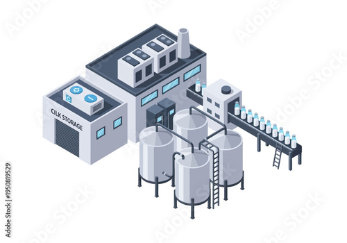 Industrial facility with storage tanks and bottling line, representing manufacturing and production processes
