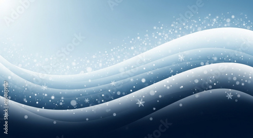 Winter background with wavy blue lines and snowflakes serene snowy landscape with gradient sky