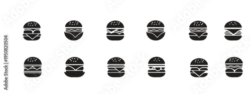A collection of black and white hamburger icons on a plain background