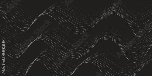 Flowing dots particles wave pattern white isolated on black background. Vector in concept of technology, science, music, modern.