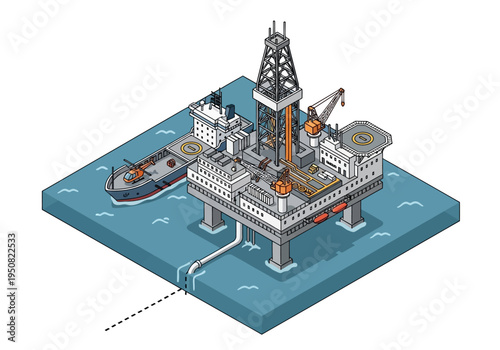 Offshore Oil Rig and Supply Ship illustration