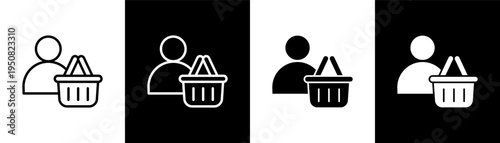 Shopping Basket Icon Of Line Black And White Style Vector Illustrationn