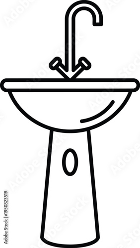 A simple line drawing of a pedestal sink with a single faucet