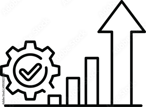 A line graph with a gear and checkmark indicating growth and optimization