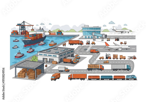 Logistics and transportation hub illustrating global trade and supply chain operations