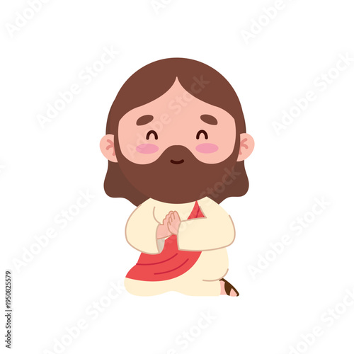 Cute Jesus Praying Kawaii Style Illustration
