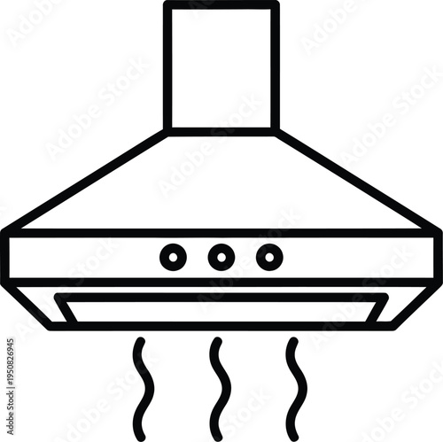Black and white line drawing of a kitchen range hood