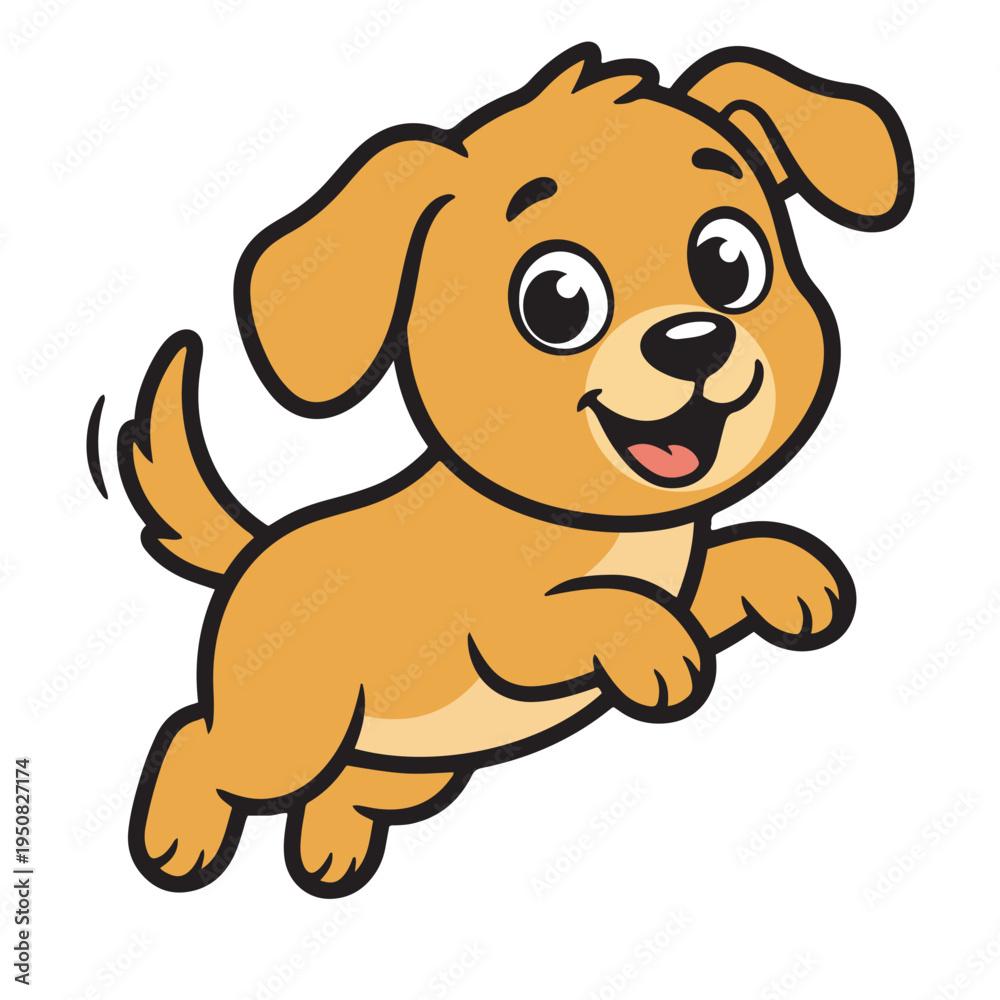 Fototapeta premium Happy Jumping Golden Retriever Puppy Vector Illustration, Cute Cartoon Dog Character Design, Kawaii Pet Mascot for Kids and Animal Lovers
