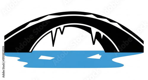 Black and white iceberg graphic with blue water on a white background symbolizing climate change and global warming