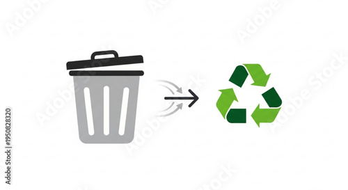 Waste management and recycling process symbol transforming trash to eco friendly reuse
