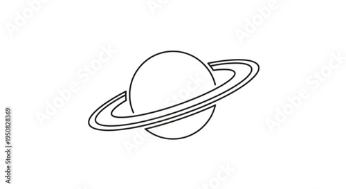 Saturn planet with rings in space astronomy symbol simple line drawing black and white