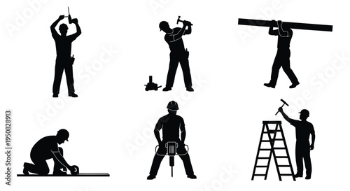 Set of 6 construction worker icons vector
