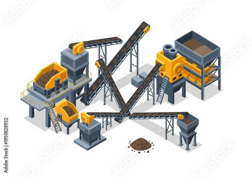 Industrial processing plant with conveyor belts and machinery for material handling