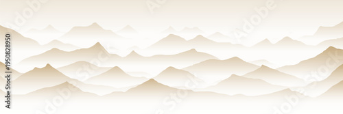 Vector minimalistic illustration of mountains, landscape in sepia tones, ridge gradients in the morning fog, panoramic view