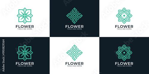 Set of monogram beauty flower logo design