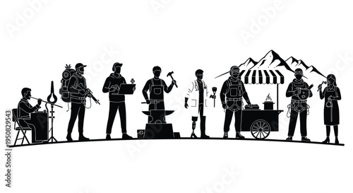 Set of 7 musicians vector silhouettes
