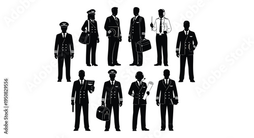 Set of 10 black and white businessmen icons vector