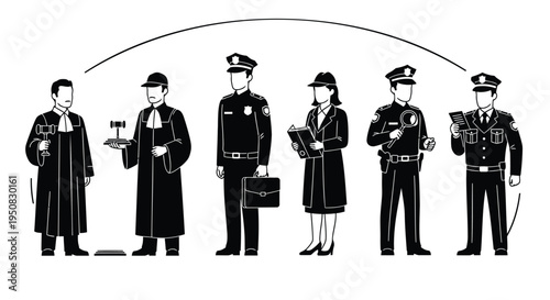 Set of 6 law enforcement and legal professionals icons vector