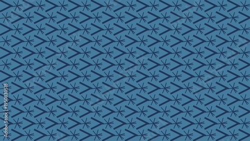 Geometric Arrowhead and Starburst Pattern on Blue vector background