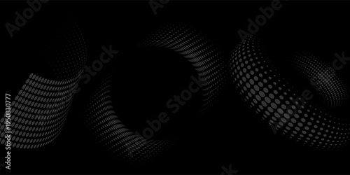 Black abstract background with dynamic white spiral shapes. Futuristic technology template for cover, brochure, banner, and website. Vector illustration EPS. 2