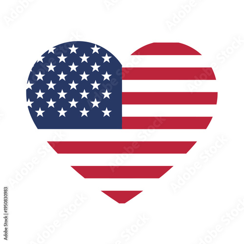 A patriotic heart symbol representing the love and devotion to the United States of America, depicted with the iconic flag pattern