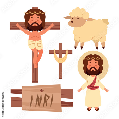 Christian Jesus Flat Vector Illustration set