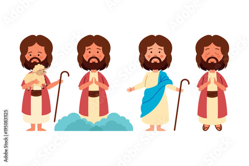 Christian Jesus Flat Vector Illustration set
