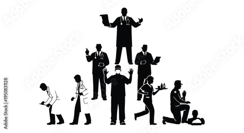 Set of 8 businessmen silhouettes vector