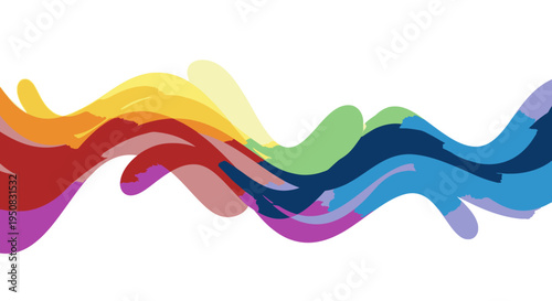 Vibrant, wavy lines of colorful paint flow across a white background in a smooth, fluid motion, showcasing a variety of bright hues.