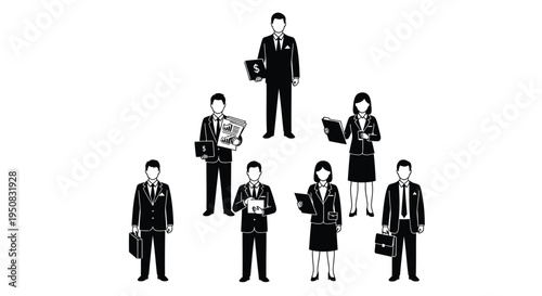 Set of 7 business people icons vector, black and white