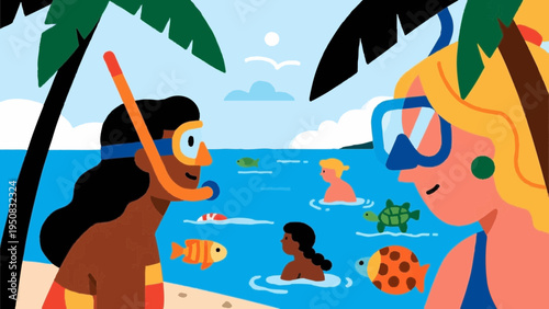 simple illustration. Simple illustration reminiscent of Scandinavia. summer vacation concept. sea. Snorkeling