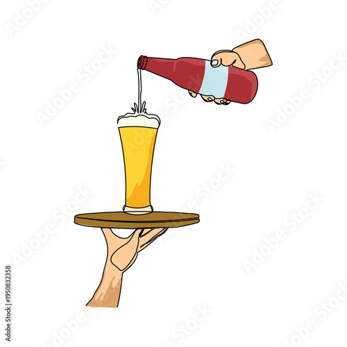 Continuous single line sketch drawing of hand pouring champagne wine liquor from bottle to glass one line art vector illustration editable stroke