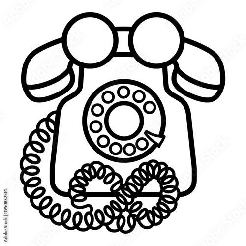 Vintage Rotary Telephone Outline – Classic Landline Phone Black and White Vector