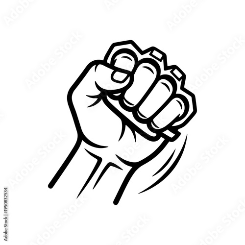 Clenched Fist With Brass Knuckles Outline – Strong Hand Punch Vector Illustration