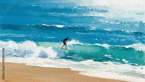 Watercolor illustration. summer vacation concept. sea and sea sand. Enjoy surfing