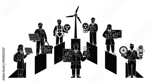 Set of 7 business people icons vector, eco-friendly technology