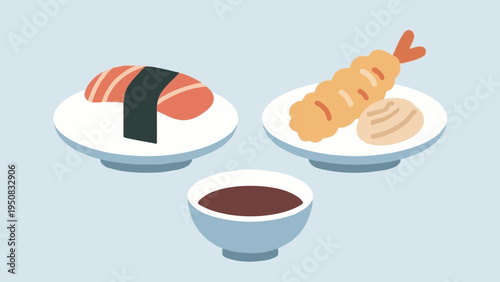 sushi. japanese foods concept. Simple illustration reminiscent of Scandinavia. Vector illustration. (No text)