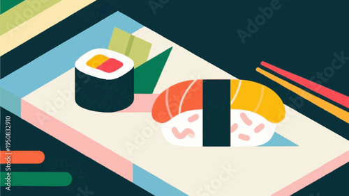 sushi. japanese foods concept. Simple illustration reminiscent of Scandinavia. Vector illustration. (No text)