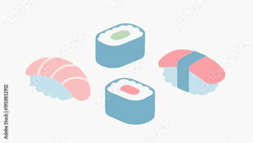 sushi. japanese foods concept. Simple illustration reminiscent of Scandinavia. Vector illustration. (No text)