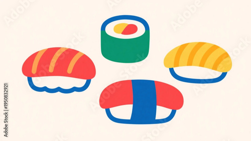 sushi. japanese foods concept. Simple illustration reminiscent of Scandinavia. Vector illustration. (No text)
