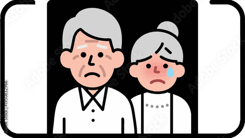 Line art, simple illustration. An elderly couple worried about money. Line art, simple illustration. An elderly couple worried about money.