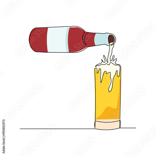 Continuous single line sketch drawing of hand pouring champagne wine liquor from bottle to glass one line art vector illustration editable stroke