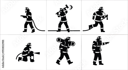 Set of 6 firefighter icons vector